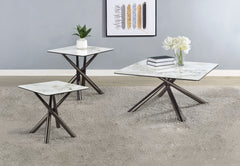 Juego de mesa de centro y auxiliar cuadrada Carvell Mirage White
