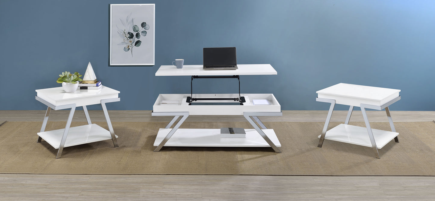 Marcia Coffee and End Table Set White High Gloss