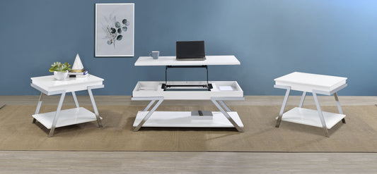 Marcia Coffee and End Table Set White High Gloss