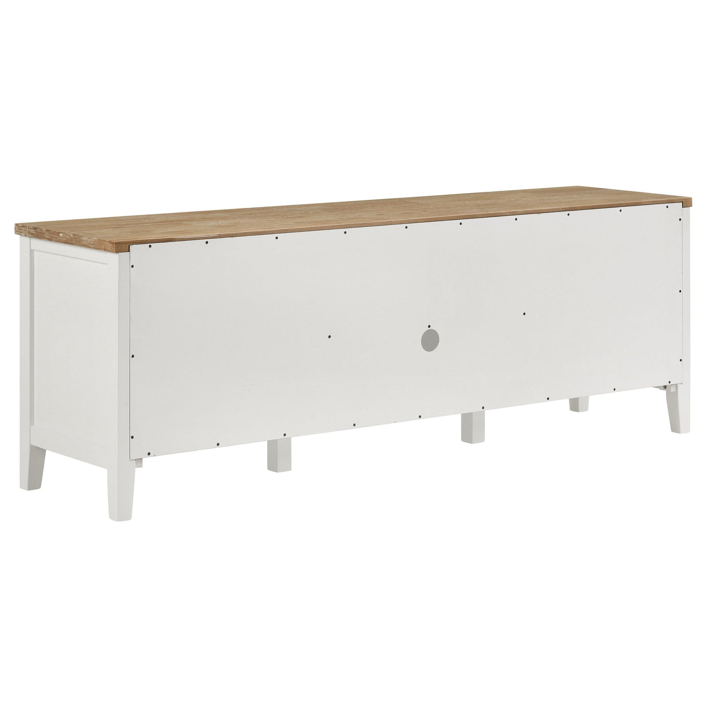 Mueble para TV Hollis de 67 pulgadas, madera, dos puertas y cajón, marrón y blanco