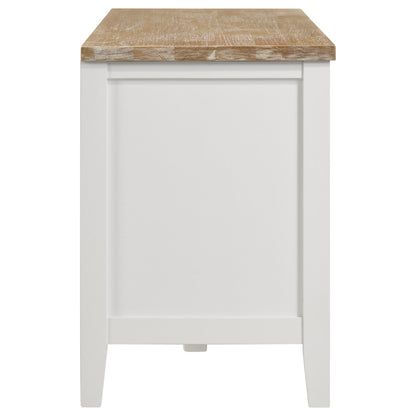 Mueble para TV Hollis de 67 pulgadas, madera, dos puertas y cajón, marrón y blanco