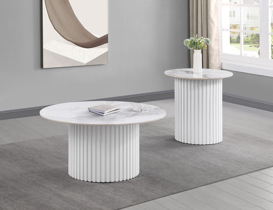 Rowena Coffee and End Table Set White Faux Marble
