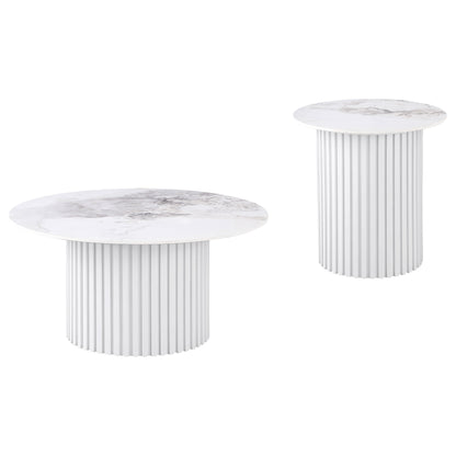 Rowena Coffee and End Table Set White Faux Marble