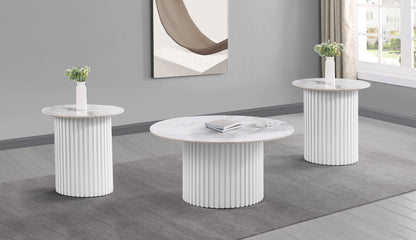 Rowena Coffee and End Table Set White Faux Marble