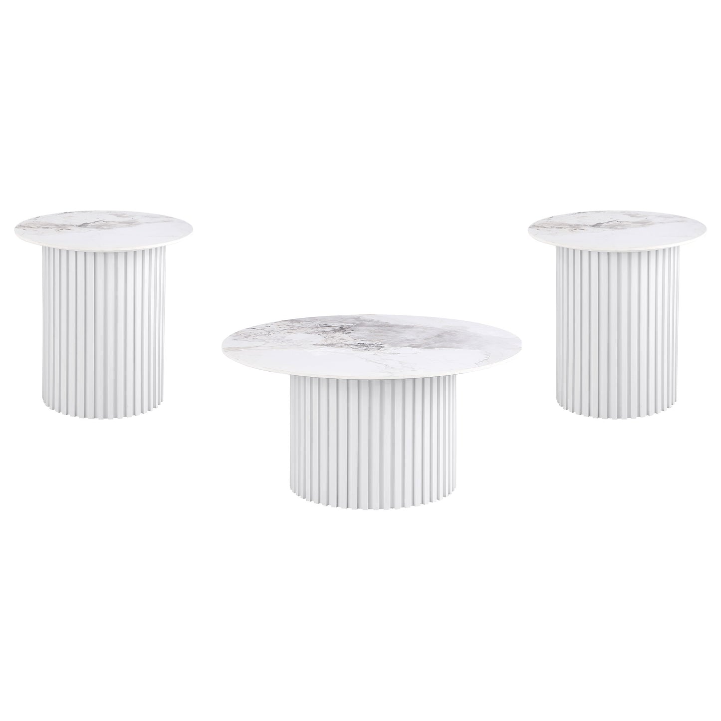 Rowena Coffee and End Table Set White Faux Marble