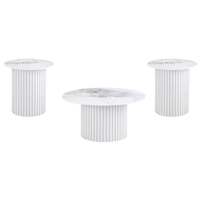 Rowena Coffee and End Table Set White Faux Marble