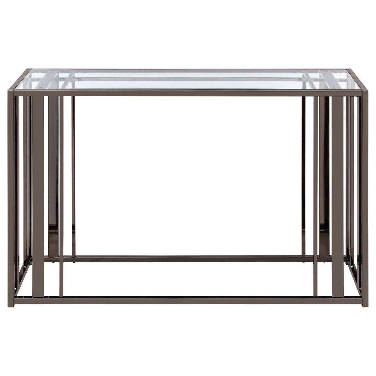 Consola de sofá para entrada con tapa de cristal Adri, níquel negro