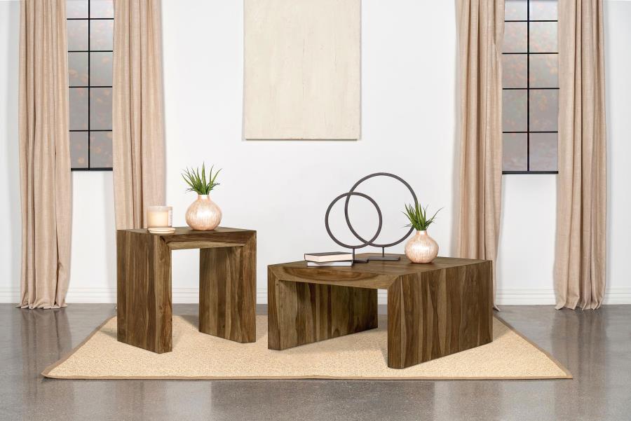 Mesa de centro cuadrada de madera maciza Odilia color castaño rojizo