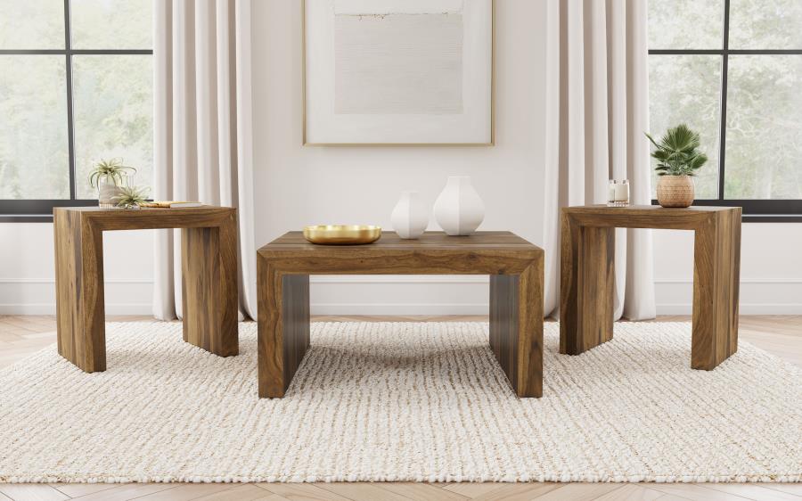 Mesa de centro cuadrada de madera maciza Odilia color castaño rojizo