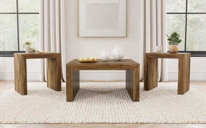 Mesa de centro cuadrada de madera maciza Odilia color castaño rojizo