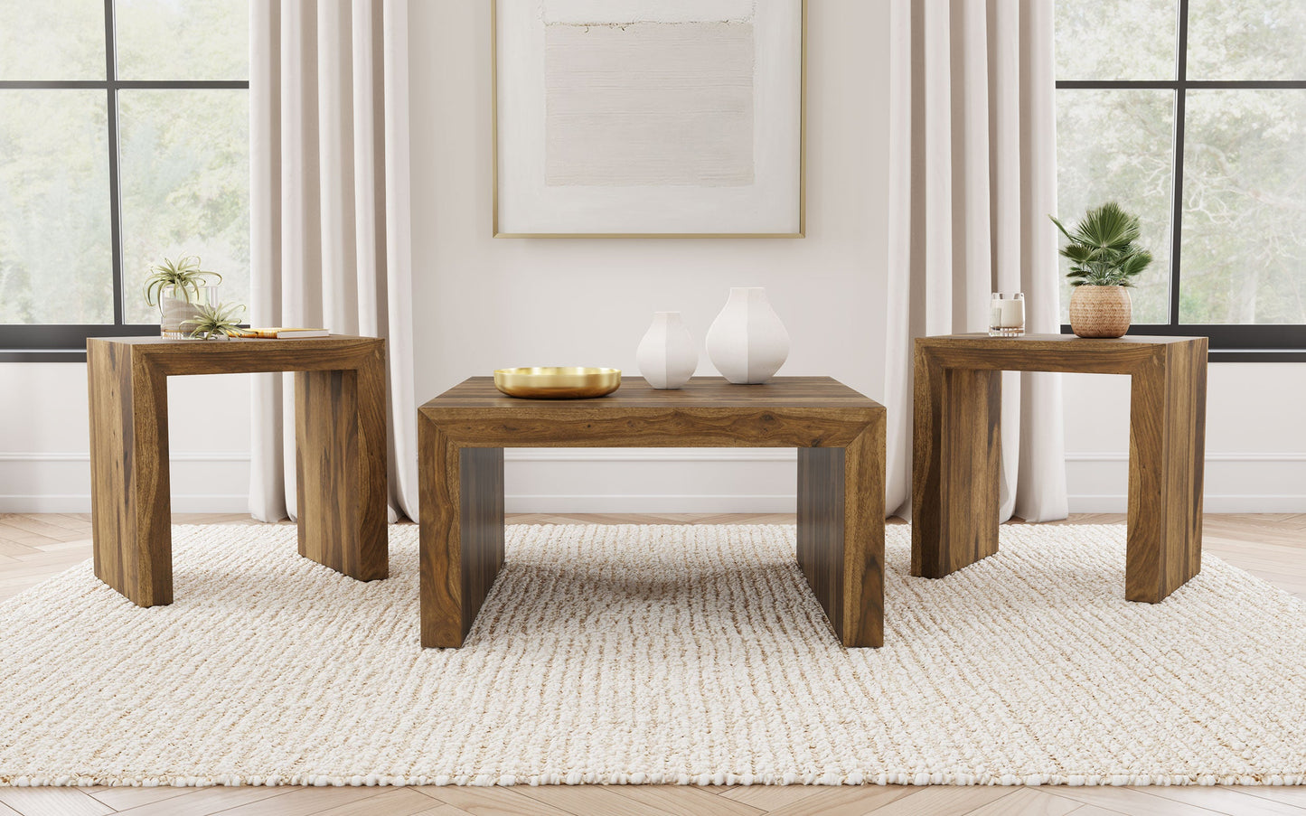 Odilia Solid Wood Coffee and End Table Set Auburn