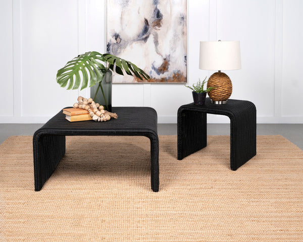 Cahya Rattan Coffee and End Table Set Black