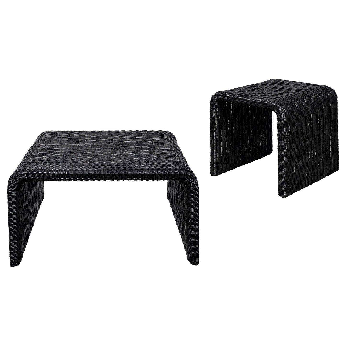 Cahya Rattan Coffee and End Table Set Black