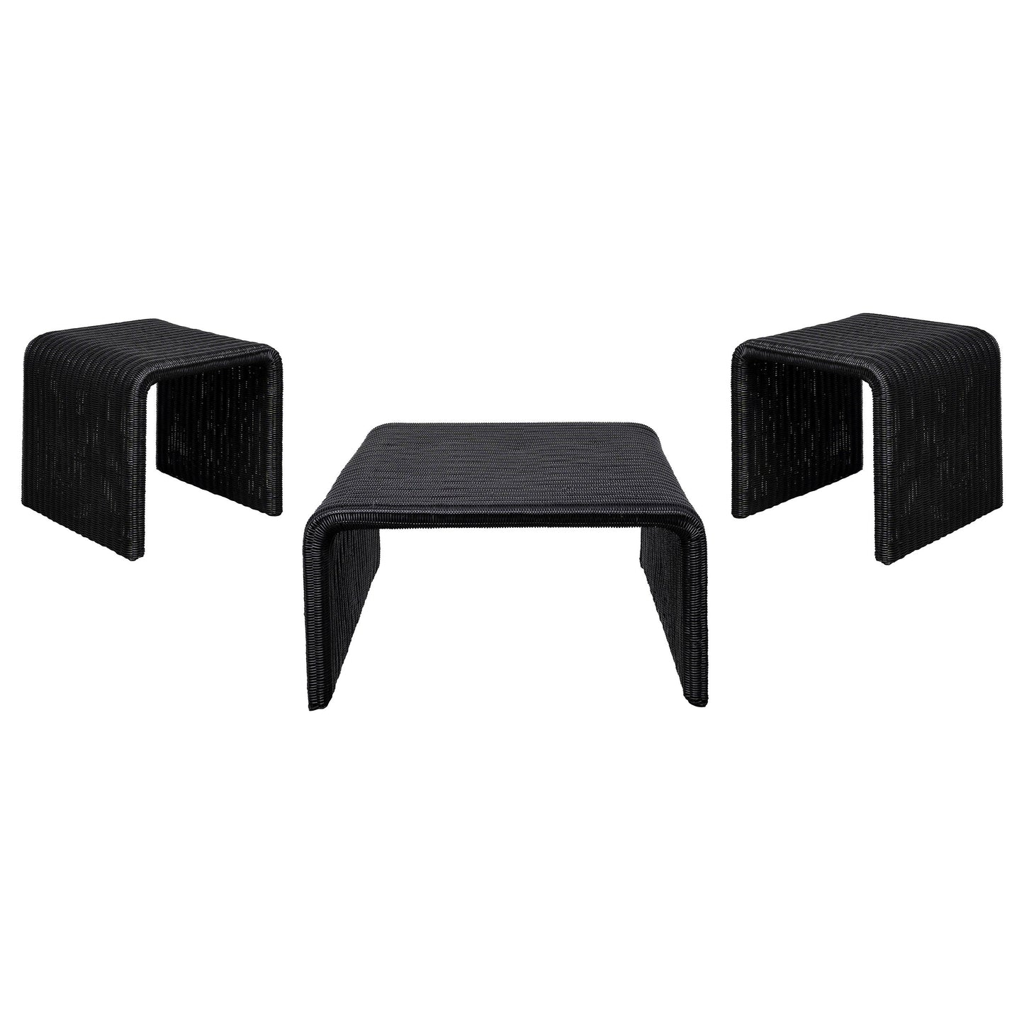 Cahya Rattan Coffee and End Table Set Black