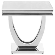 Mesa auxiliar Kerwin con tapa de piedra cuadrada blanca y cromada