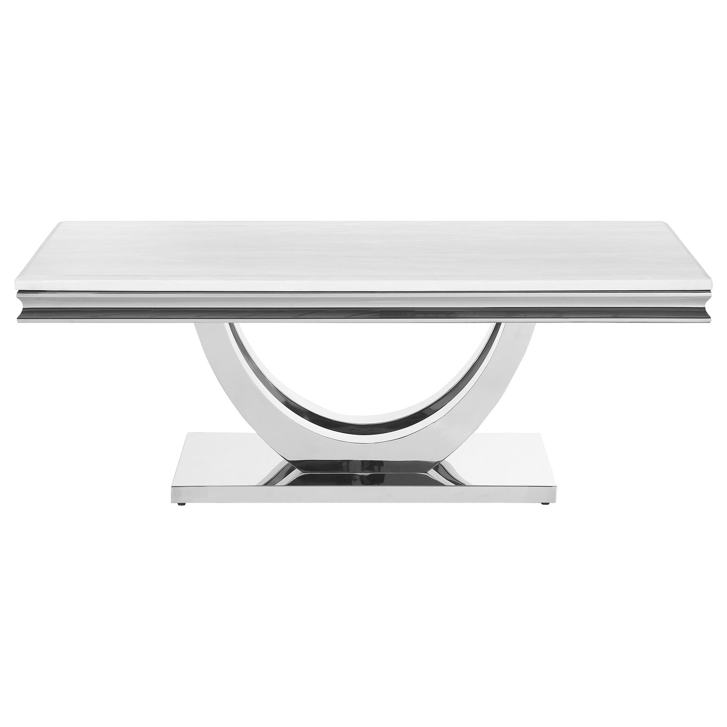 Mesa de centro rectangular con superficie de piedra Kerwin, blanca y cromada