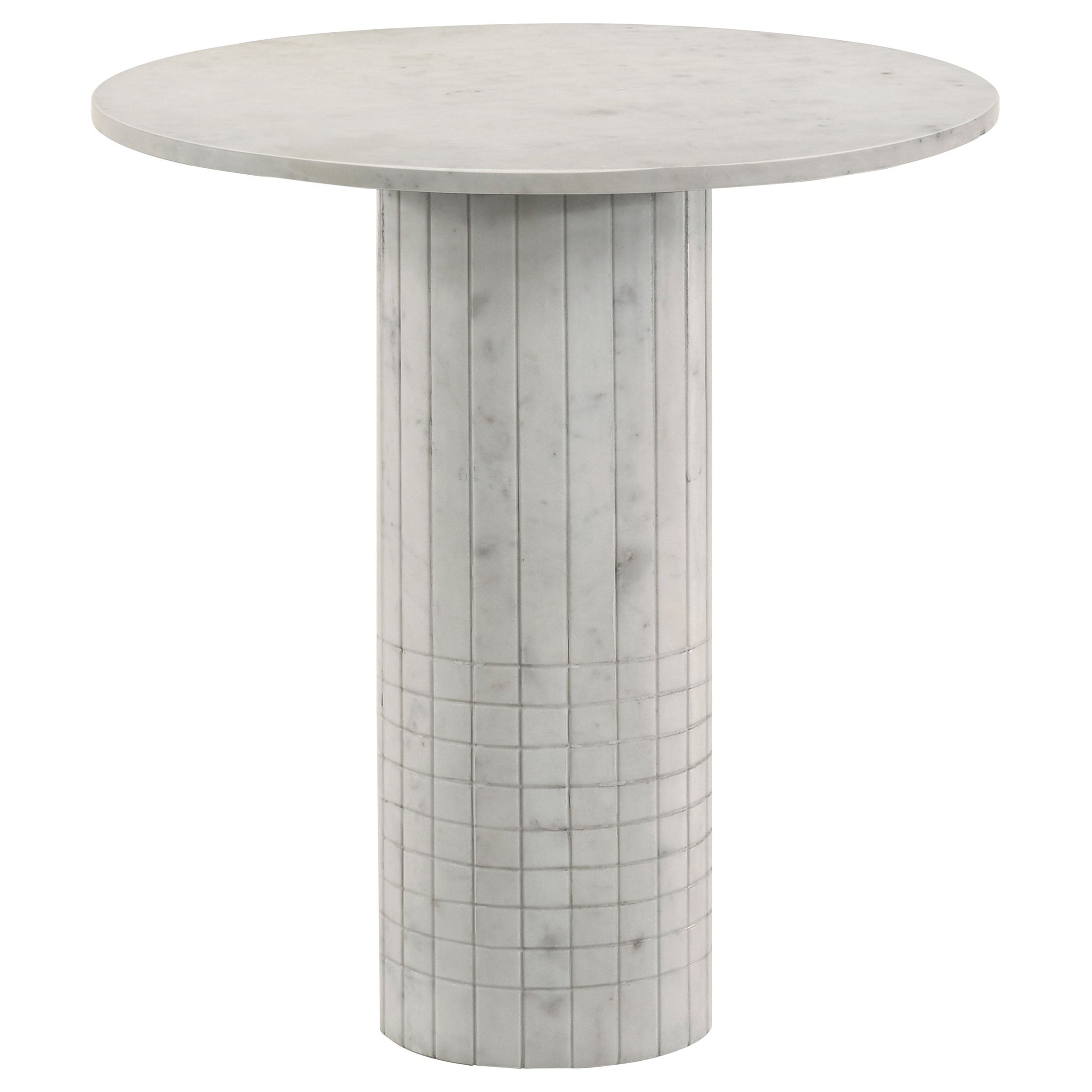 Mesa auxiliar redonda Astoria de mármol auténtico, color blanco