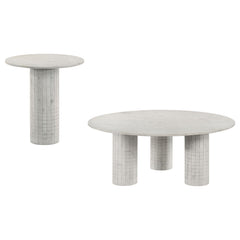 Juego de mesa de centro y auxiliar de mármol Astoria blanco