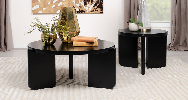 Juego de mesa de centro y auxiliar de madera maciza Cordova, color negro