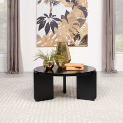 Mesa de centro redonda de madera maciza Cordova negra