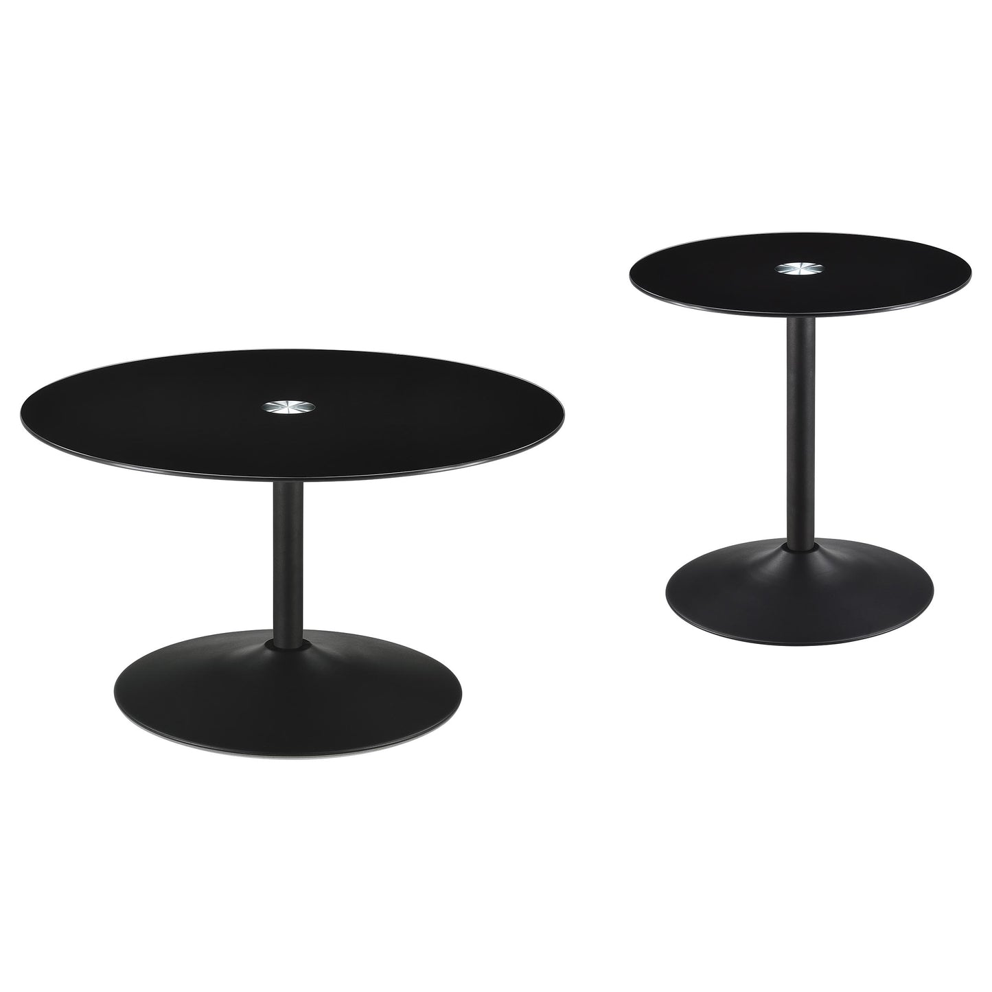 Ganso Round Glass Top Coffee and End Table Set Black