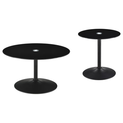 Ganso Round Glass Top Coffee and End Table Set Black