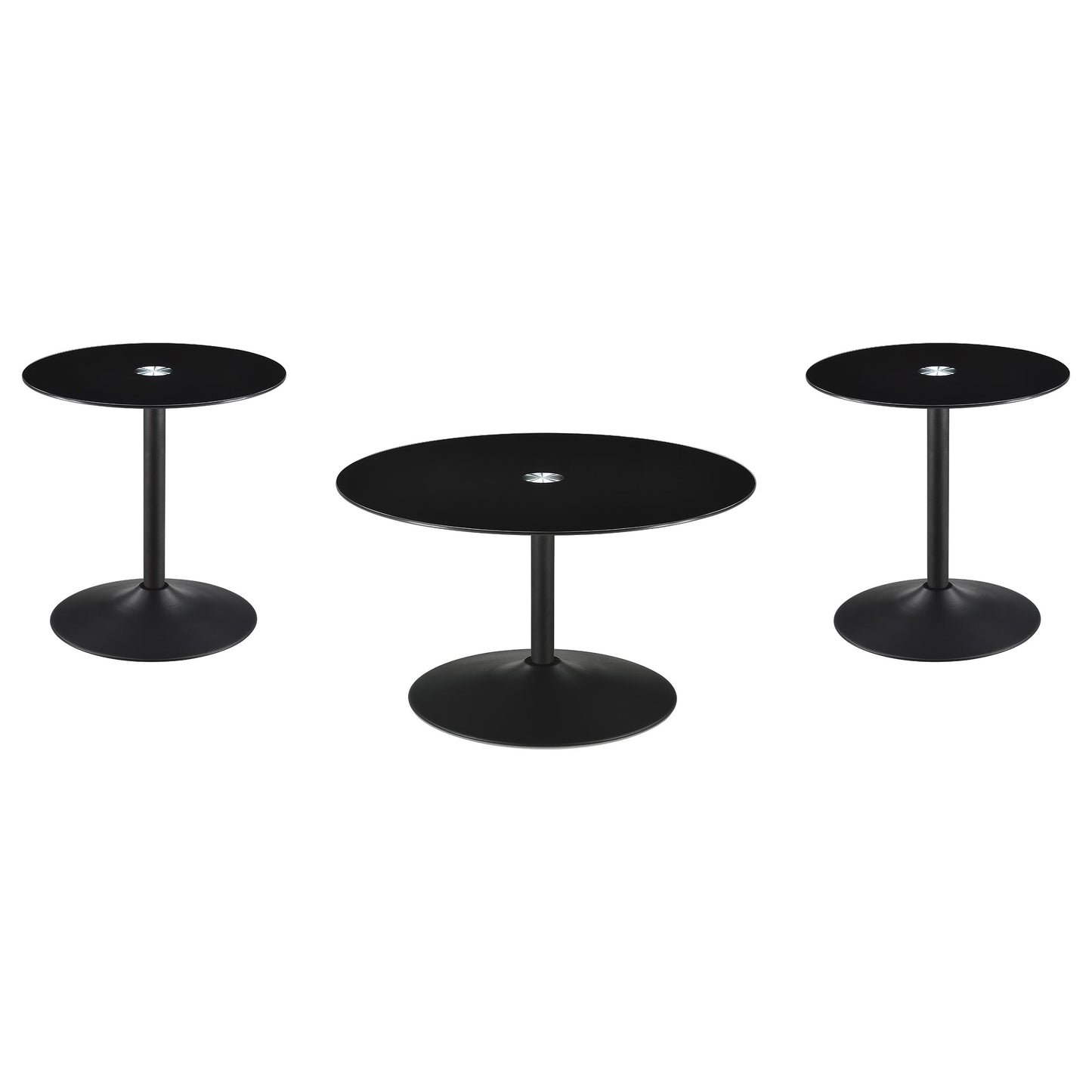 Ganso Round Glass Top Coffee and End Table Set Black