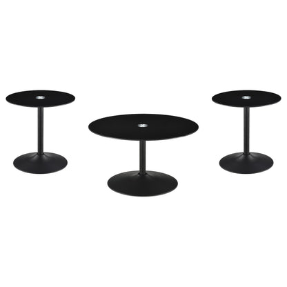 Ganso Round Glass Top Coffee and End Table Set Black