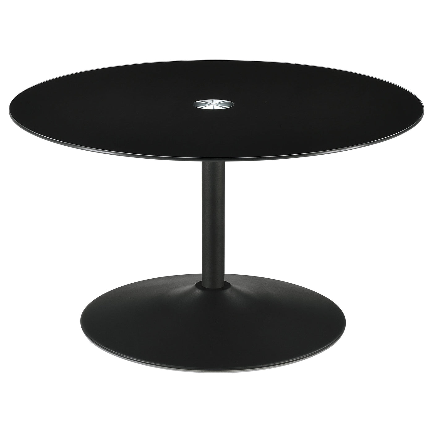 Mesa de centro redonda de metal Ganso con tablero de vidrio templado negro