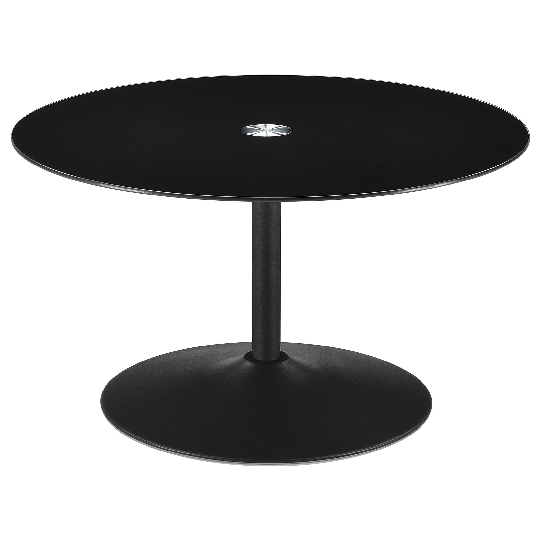 Mesa de centro redonda de metal Ganso con tablero de vidrio templado negro
