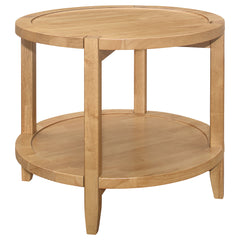 Mesa auxiliar redonda de madera maciza Camillo en color marrón arce