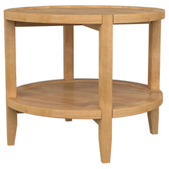 Mesa auxiliar redonda de madera maciza Camillo en color marrón arce