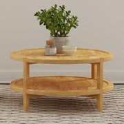 Mesa de centro redonda de madera maciza Camillo color arce marrón
