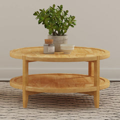Mesa de centro redonda de madera maciza Camillo color arce marrón