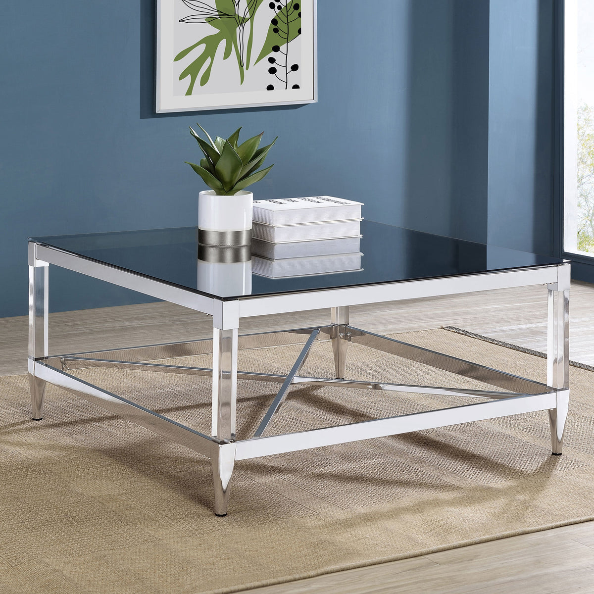 Mesa de centro cuadrada Lindley de acrílico templado con espejo cromado