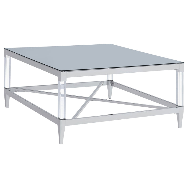 Mesa de centro cuadrada Lindley de acrílico templado con espejo cromado