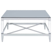 Mesa de centro cuadrada Lindley de acrílico templado con espejo cromado