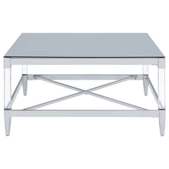 Mesa de centro cuadrada Lindley de acrílico templado con espejo cromado