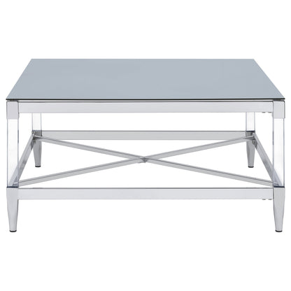 Lindley Square Tempered Mirror Acrylic Coffee Table Chrome