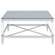 Mesa de centro cuadrada Lindley de acrílico templado con espejo cromado