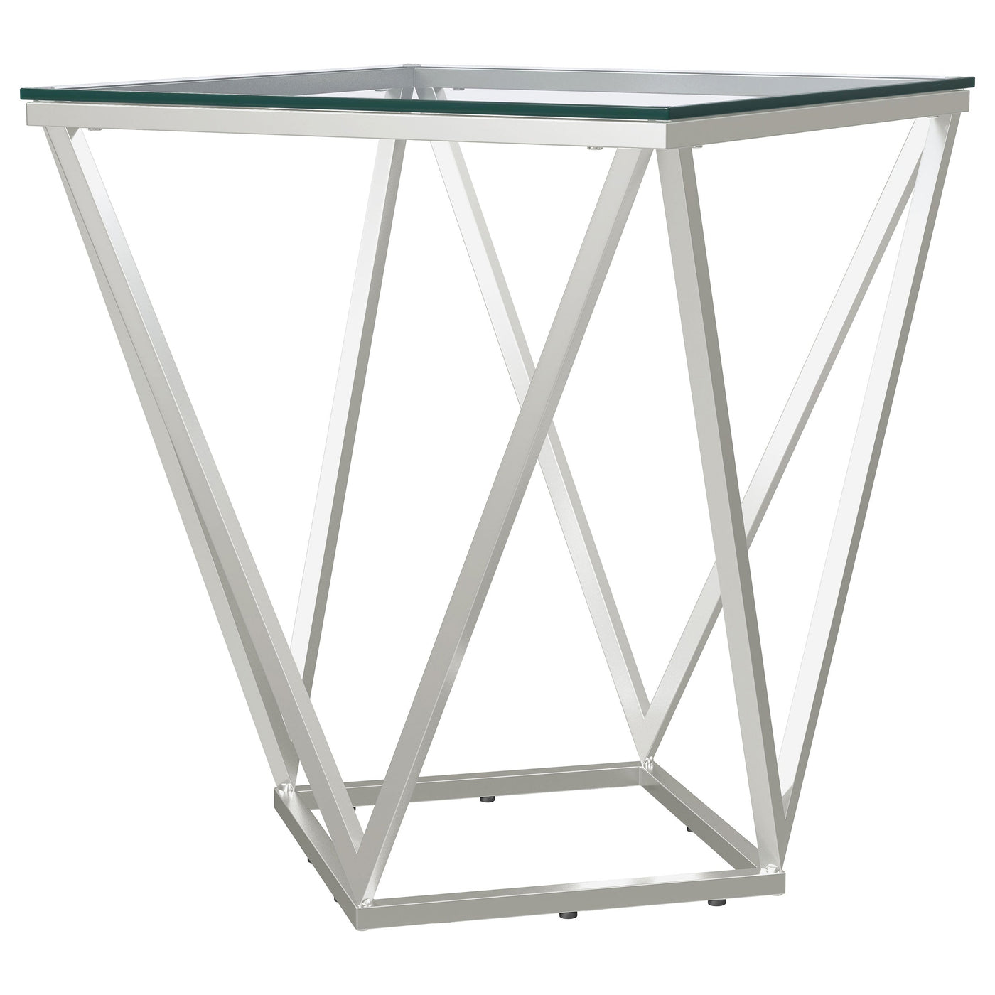Mesa auxiliar geométrica Brittania con tapa de cristal cuadrada en níquel