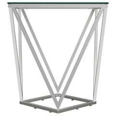 Mesa auxiliar geométrica Brittania con tapa de cristal cuadrada en níquel