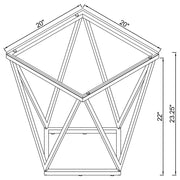Mesa auxiliar geométrica Brittania con tapa de cristal cuadrada en níquel