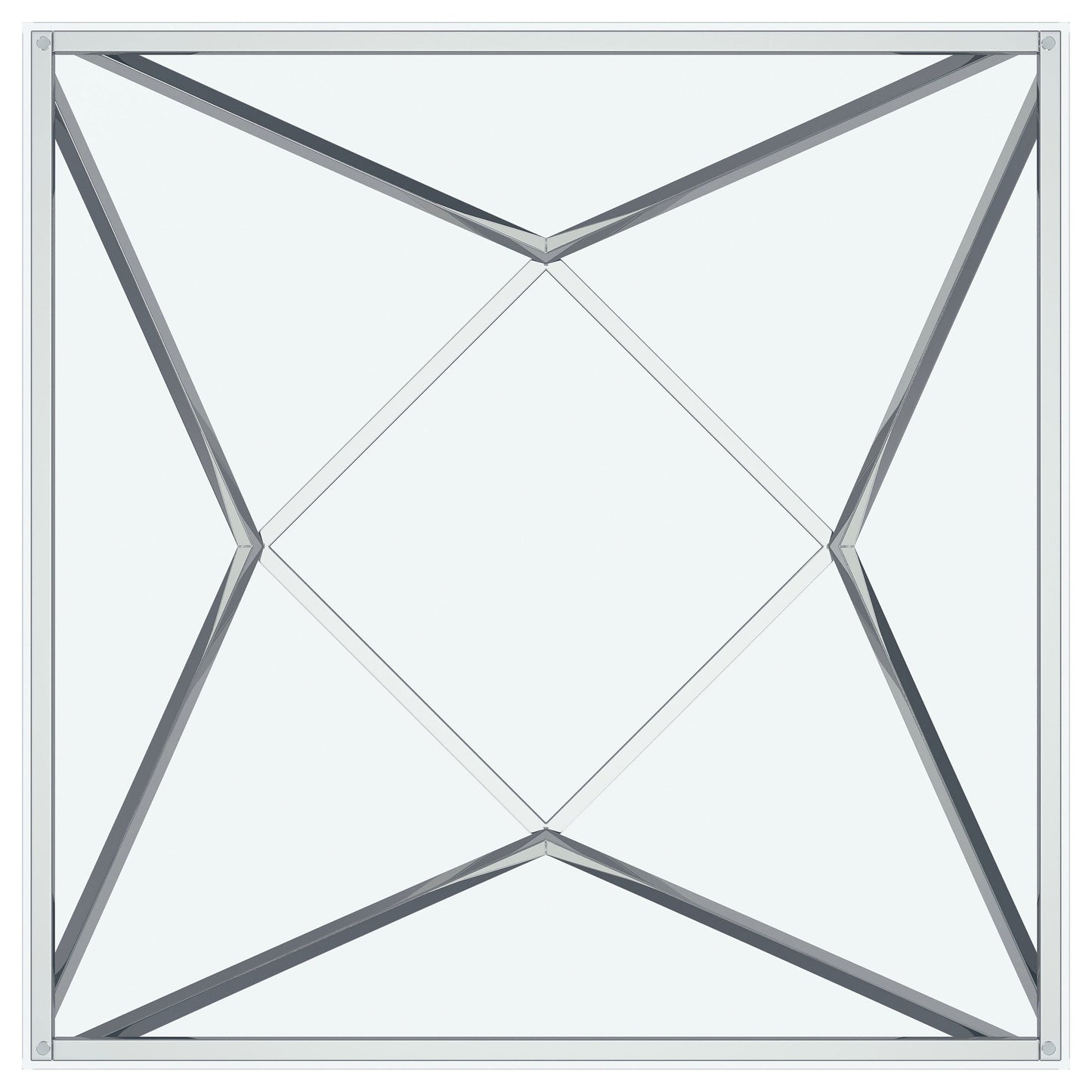 Mesa de centro geométrica Brittania con tapa de cristal cuadrada en níquel