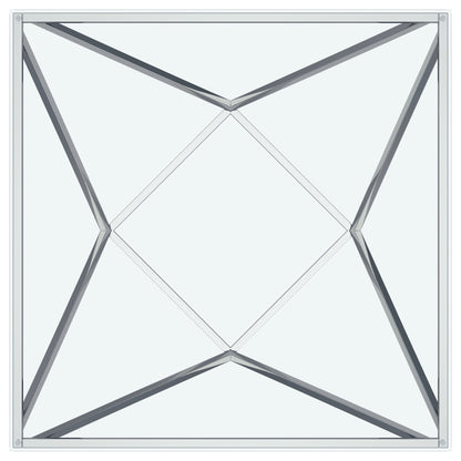 Mesa de centro geométrica Brittania con tapa de cristal cuadrada en níquel