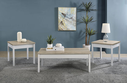 Stacie Coffee Table Set Distressed Pine and White