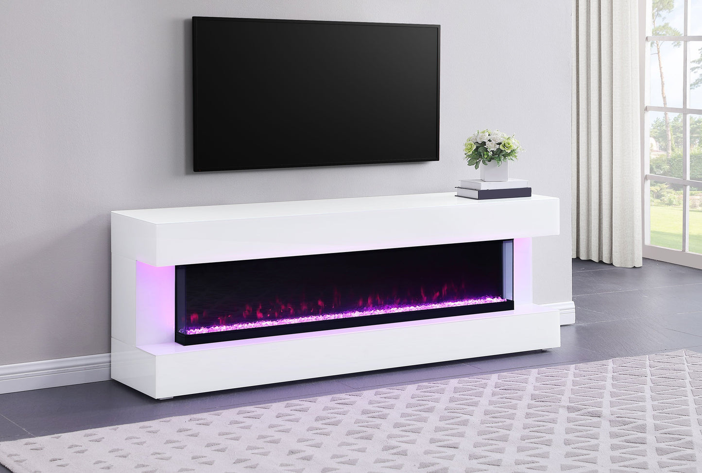 Vallerie 71-inch TV Stand with Visual Flame Box Black