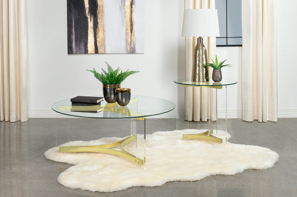 Janessa Acrylic Coffee and End Table Set Matte Brass