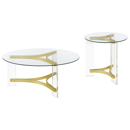 Janessa Acrylic Coffee and End Table Set Matte Brass