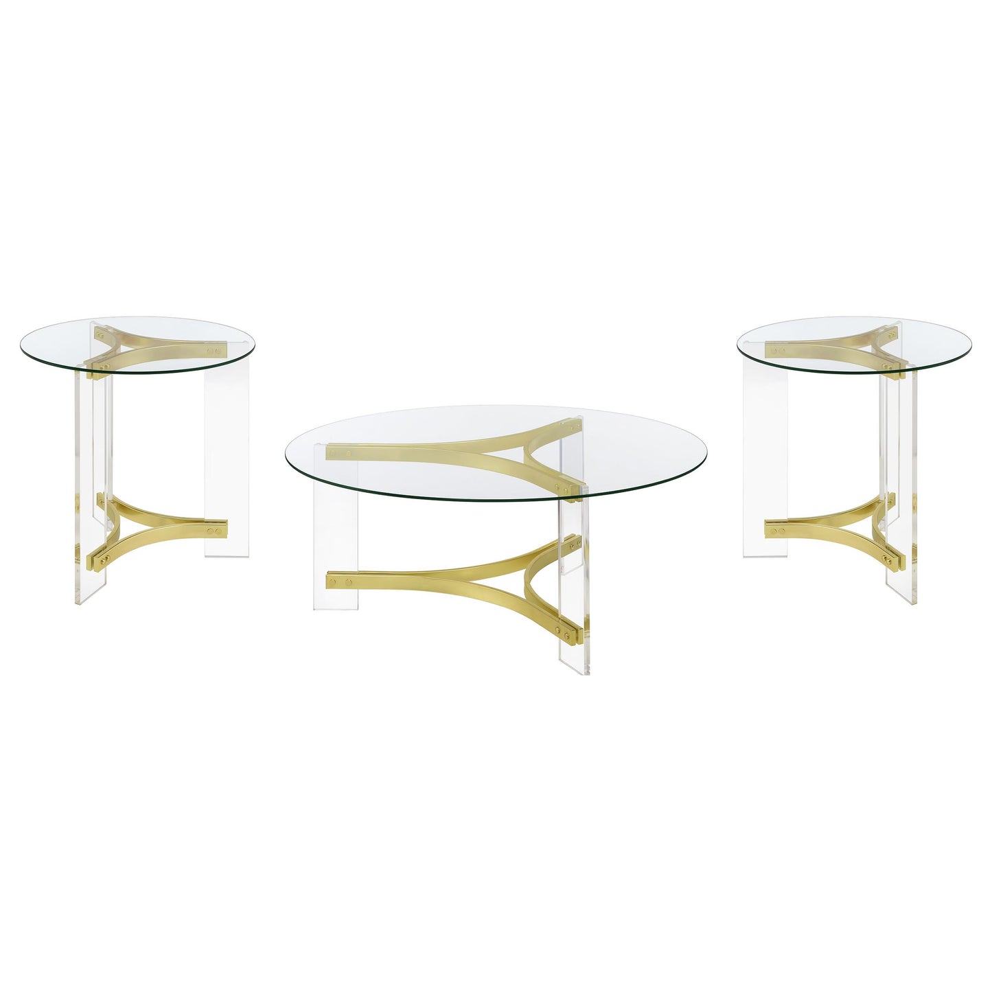 Janessa Acrylic Coffee and End Table Set Matte Brass